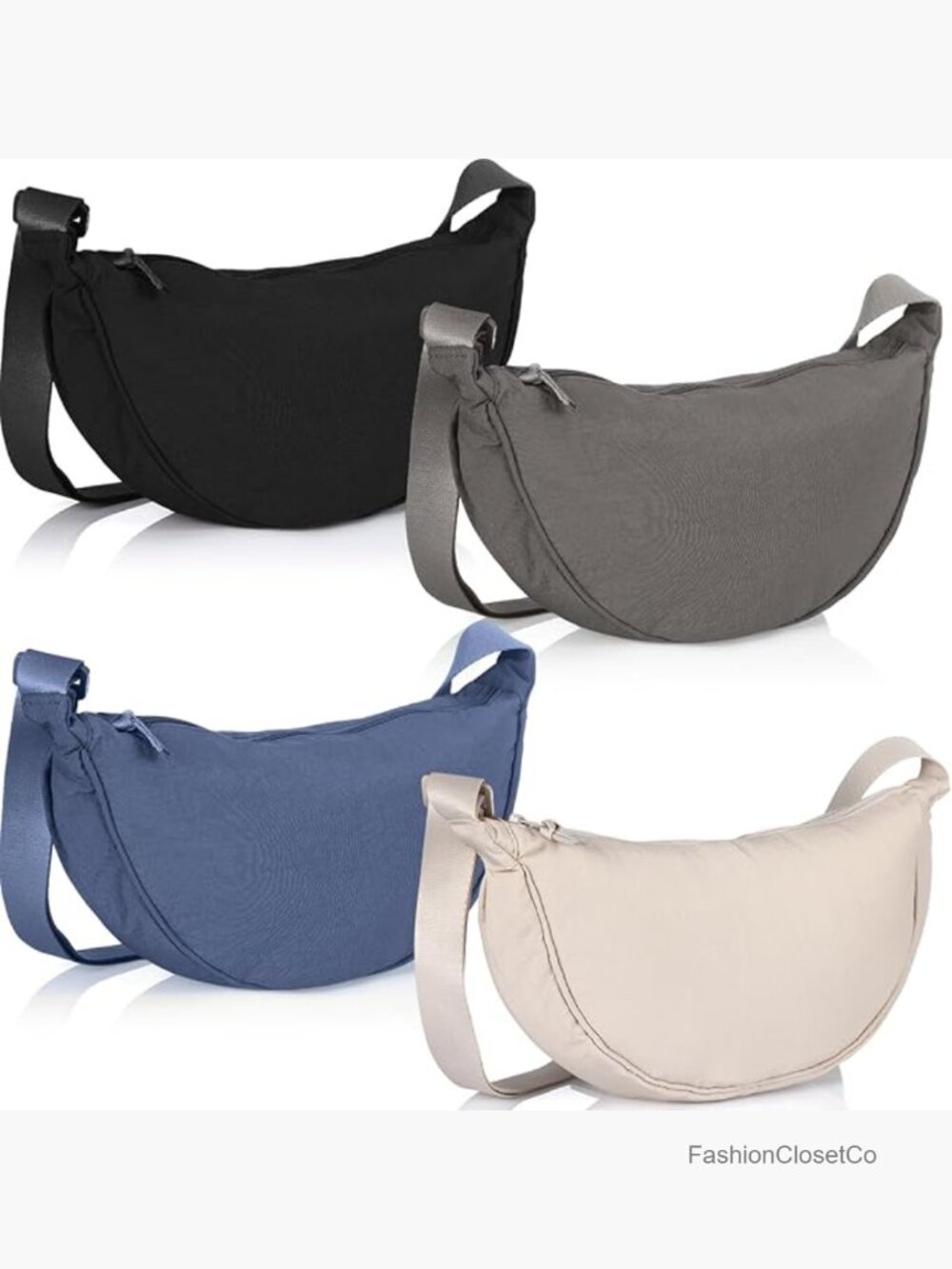 4 Nylon Crescent Crossbody Bags Set Half Moon Sling Travel Shoulder Purse